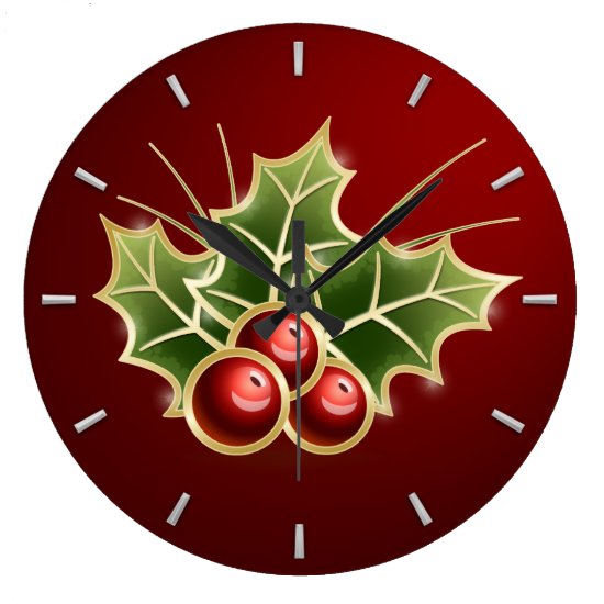 Shining Holly Berry Christmas red Large Clock