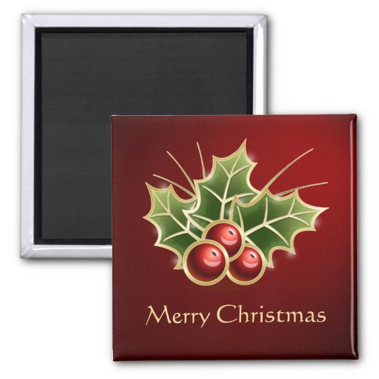 Shining Holly Berry Christmas red Magnet