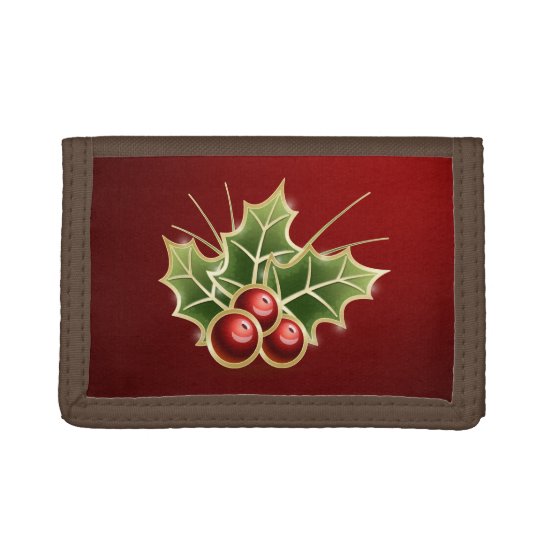Shining Holly Berry Christmas red Trifold Wallet