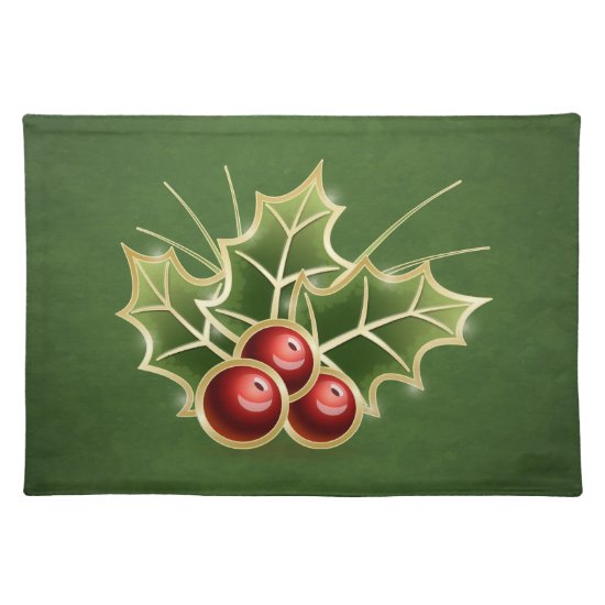 Shining Holly Berry green Cloth Placemat