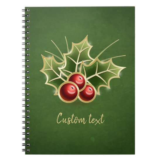 Shining Holly Berry green personalizable Notebook