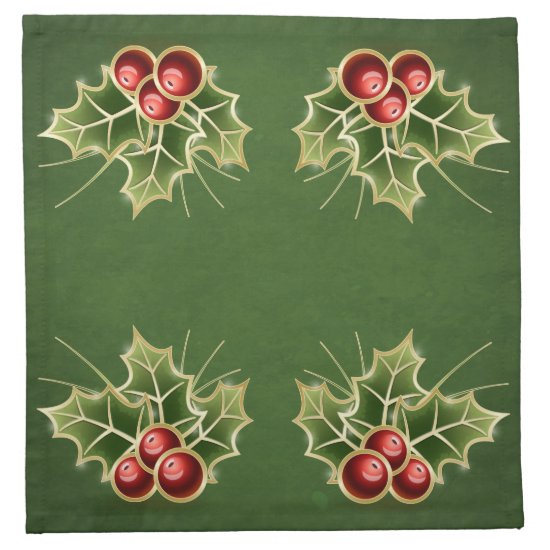 Shining Holly Berry pattern Christmas green Cloth Napkin