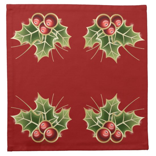 Shining Holly Berry pattern Christmas red Cloth Napkin