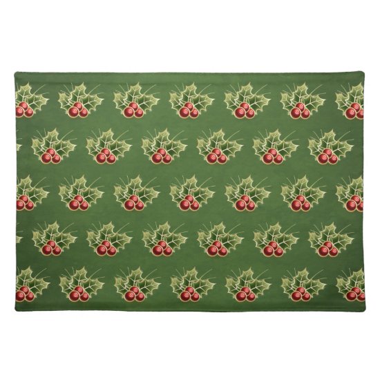 Shining Holly Berry pattern green Cloth Placemat