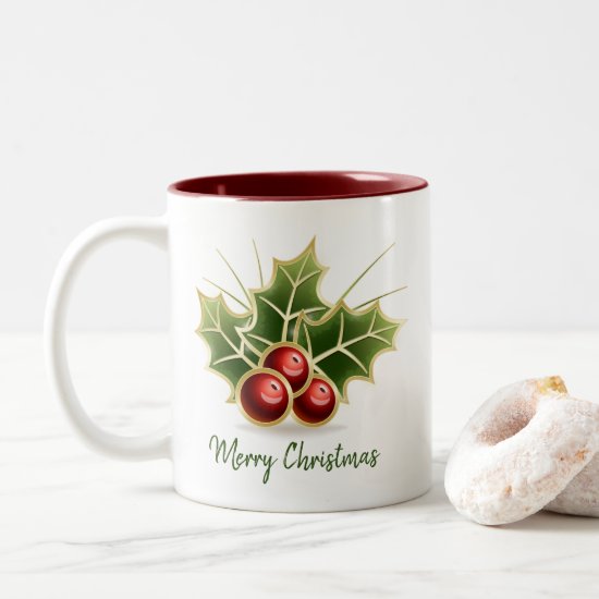 Shining Holly Berry personalizable Two-Tone Coffee Mug