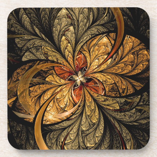Shining Leaves Fractal Art Beverage Coaster (Front)
