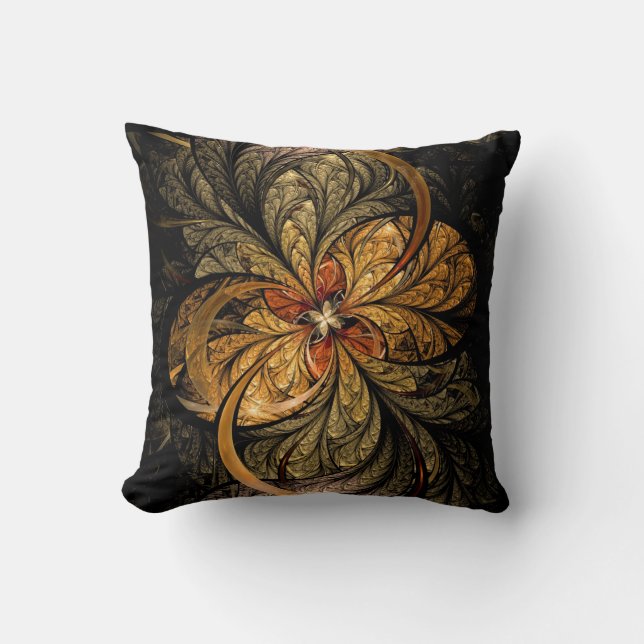 Shining Leaves Fractal Art Throw Pillow (Front)