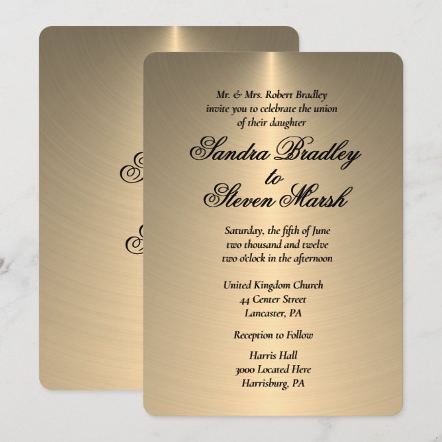 Shining Light Gold Wedding Invitation (Front/Back)