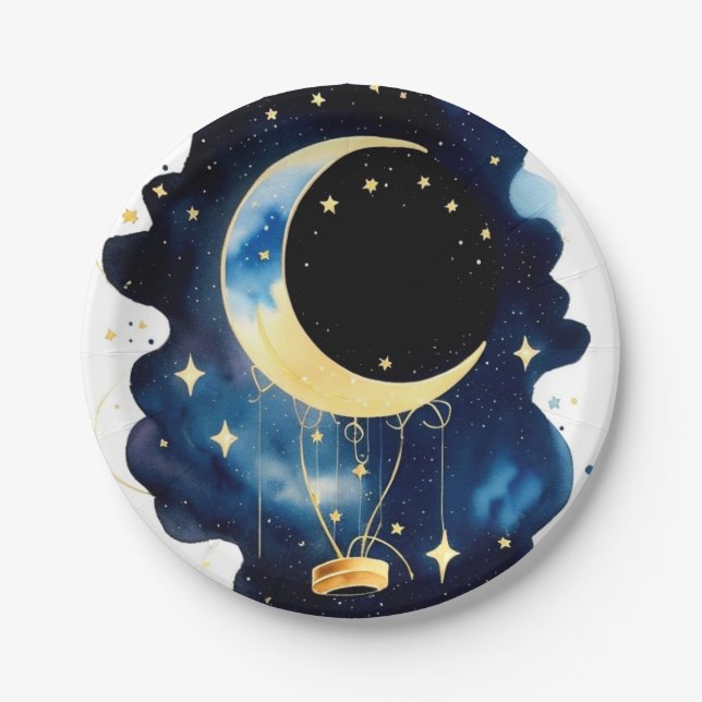 Shining Moon & Stars Baby Shower Party Paper Plates (Front)