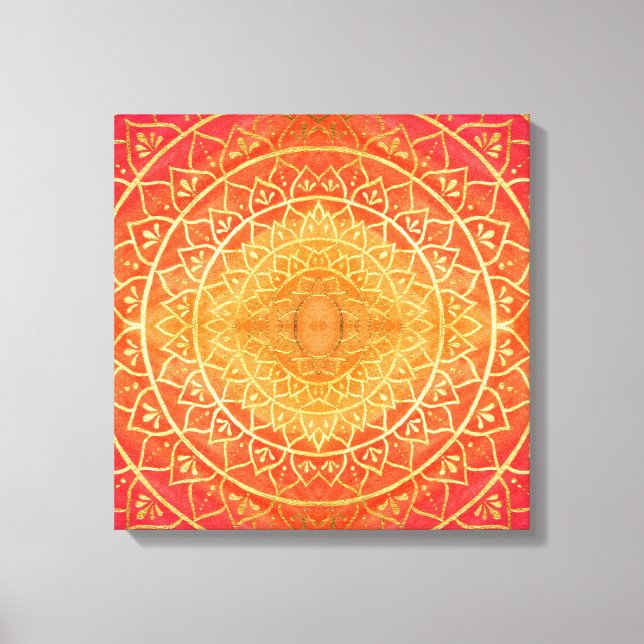 Shining Orange Gold Red Mandala Pattern Canvas Print (Front)
