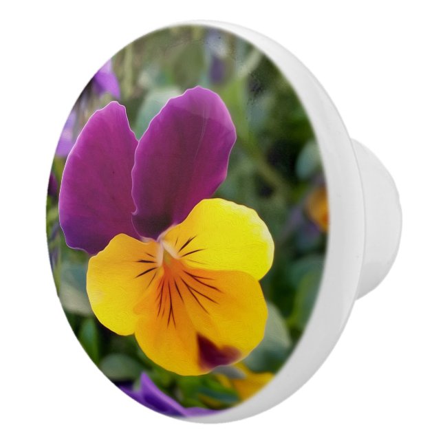 Shining pansies ceramic knob (Right)