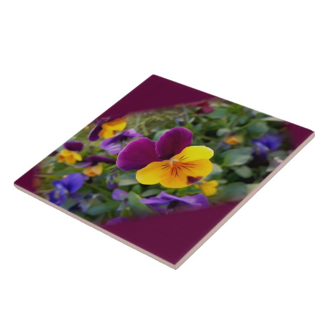 Shining pansies ceramic tile (Side)