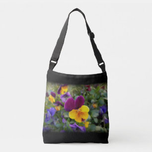 Shining pansies crossbody bag