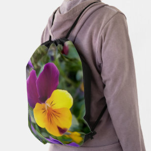 Shining pansies drawstring bag