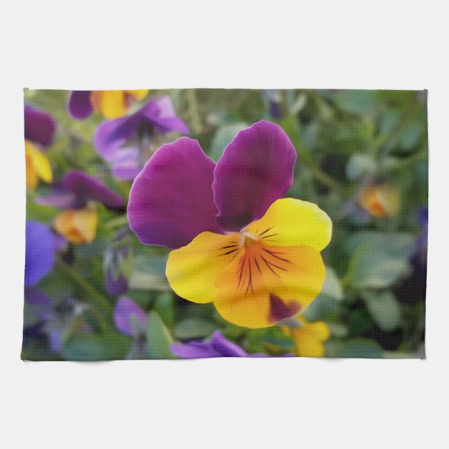 Shining pansies kitchen towel (Horizontal)