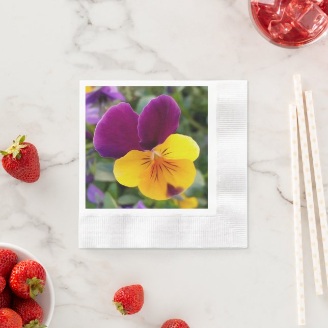 Shining pansies napkins (Insitu)