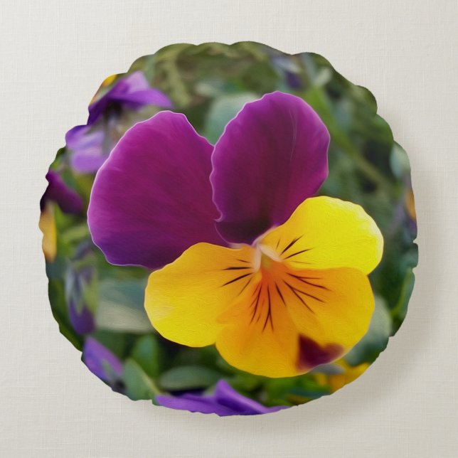 Shining pansies round pillow (Front)