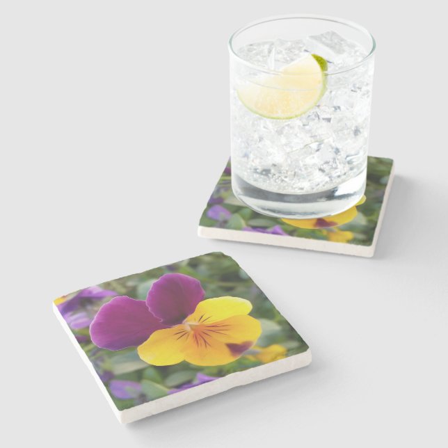 Shining pansies stone coaster (Side)
