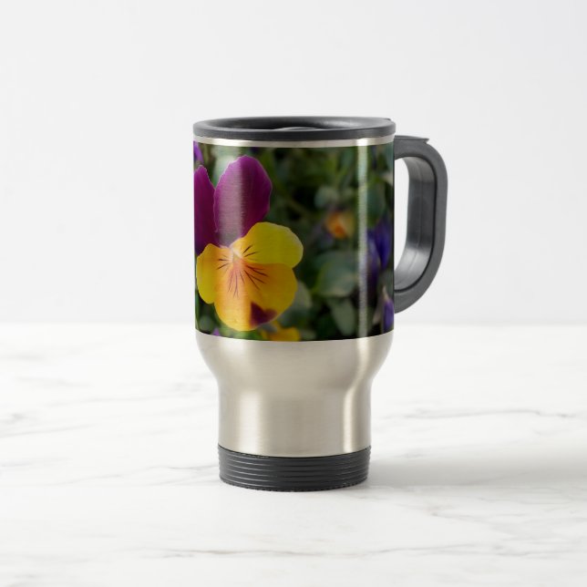 Shining pansies travel mug (Front Right)