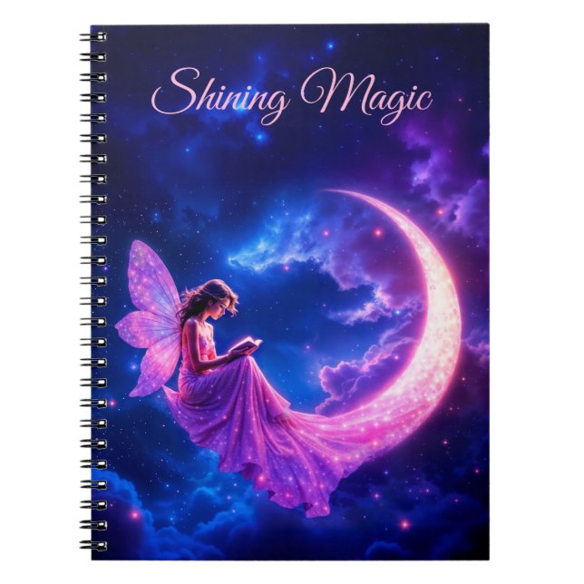 Shining pink fairy wings luminous stars art notebook (Front)