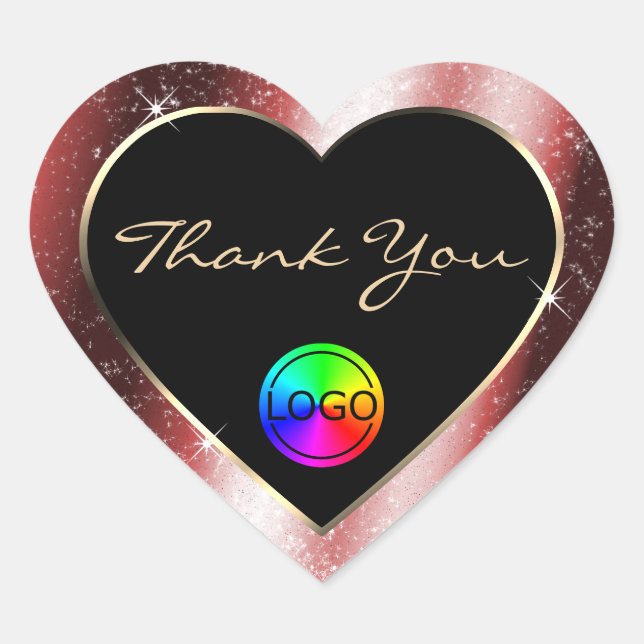 Shining Red Glitter Frame Thank You with Logo Heart Sticker (Front)