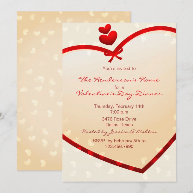 Shining Red Heart Valentines Day Party Invite (Front/Back)