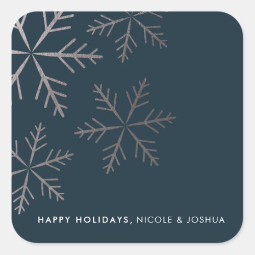 Shining snowflake faux foil holiday square sticker