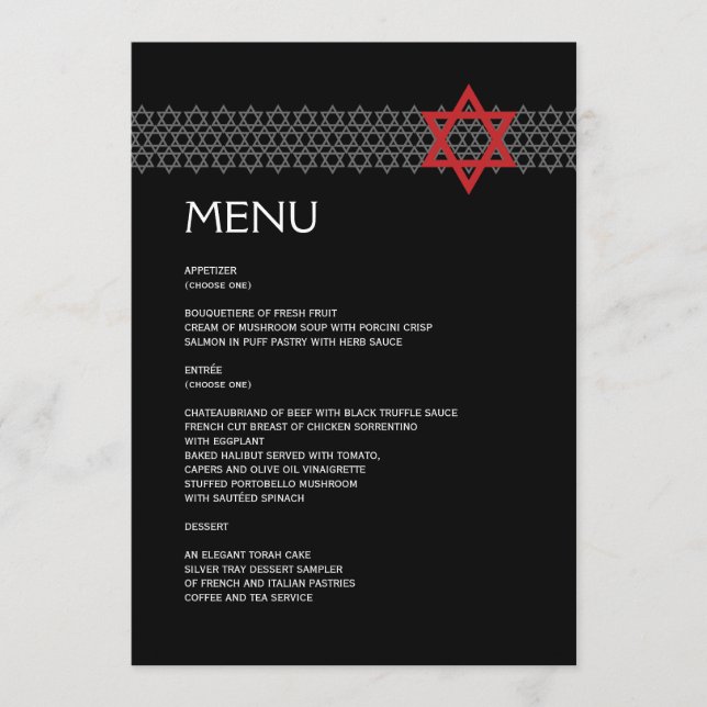 Shining Star Bar/Bat Mitzvah Menu (Front)