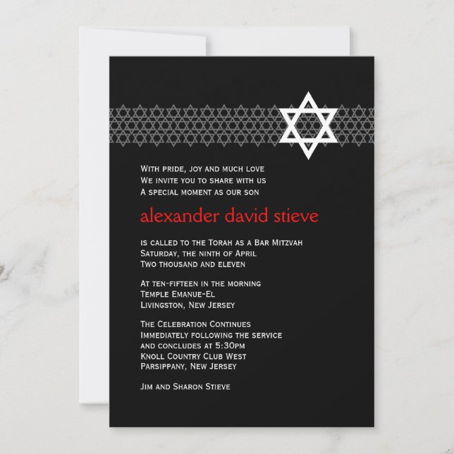 Shining Star Bar Mitzvah Invitation (Front)