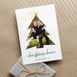 Shining Star | Christmas Cheer Photo Holiday Card<br><div class="desc">Send joyous holiday greetings with these beautiful holiday photo cards featuring a vertical or portrait oriented image inside a modern Christmas tree cutout illustration topped with a faux gold foil star. "Christmas Cheer" appears beneath in festive spruce green lettering, with your family name and the year beneath. Add an additional...</div>