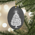 Shining Star Christmas Tree Chalkboard Keepsake Ceramic Ornament<br><div class="desc">Have yourself a merry little Christmas with this festive design! Features a bountiful Christmas tree with "hang a shining star upon the highest bough" inscribed inside, all on a brushed gray chalkboard background. Customize the reverse side with the year for a sweet holiday keepsake. Coordinating items, including Christmas cards, available...</div>