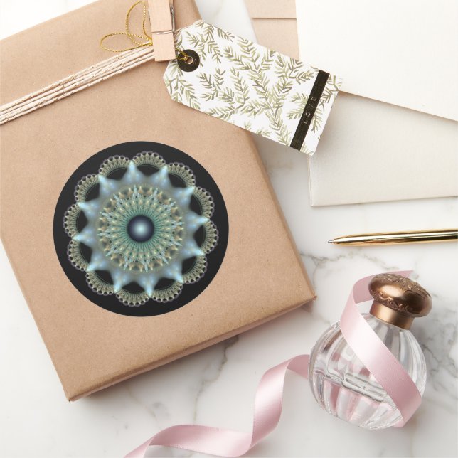 Shining star fractal ornament classic round sticker (Gifting)