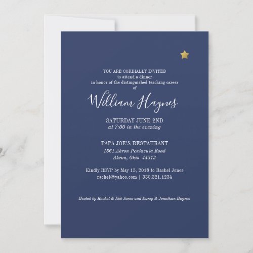 Shining Star Retirement Party Invitation Blue Gold