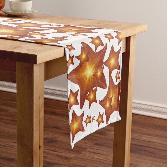 Shining Starfish bright orange design Medium Table Runner (In Situ)