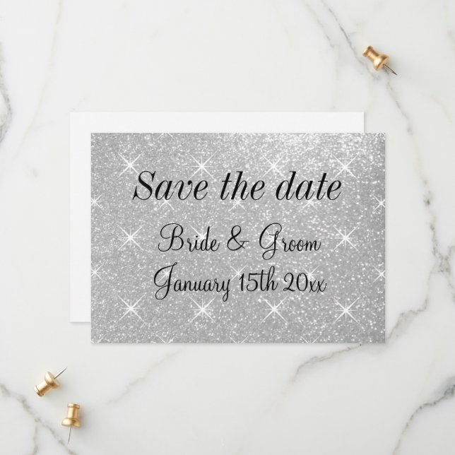 Shining stars glittery save the date wedding card (Front/Back In Situ)