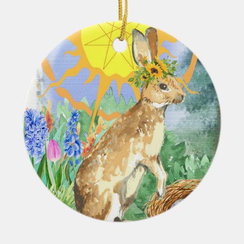 Shining Sun Blessed Ostara Bunny Sabbat Ceramic Ornament
