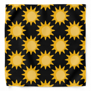 Shining Sun Illustration On Black Pattern Design  Bandana