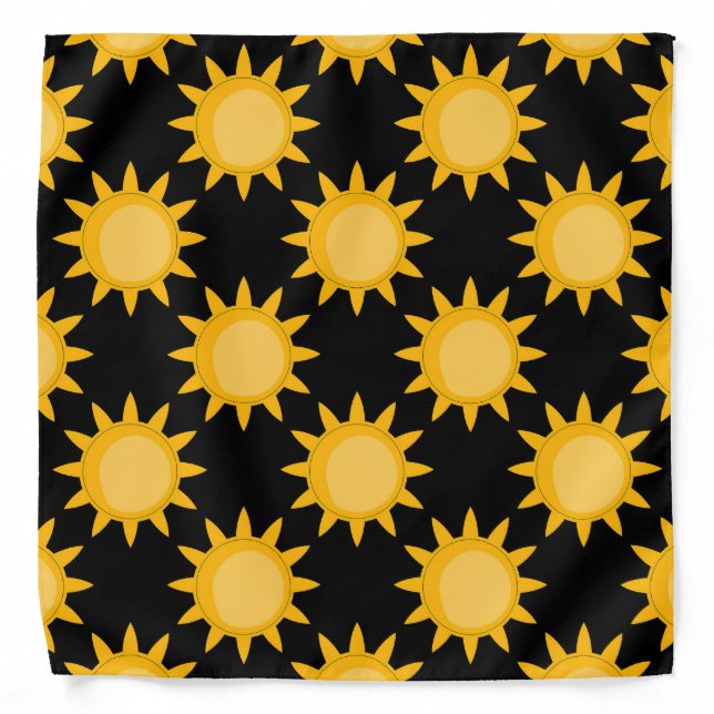 Shining Sun Illustration On Black Pattern Design  Bandana (Front)