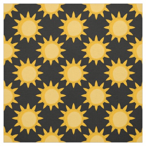 Shining Sun Illustration On Black Pattern Design  Fabric