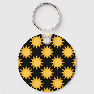 Shining Sun Illustration On Black Pattern Design Keychain