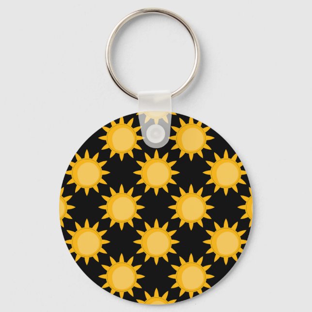Shining Sun Illustration On Black Pattern Design  Keychain (Front)