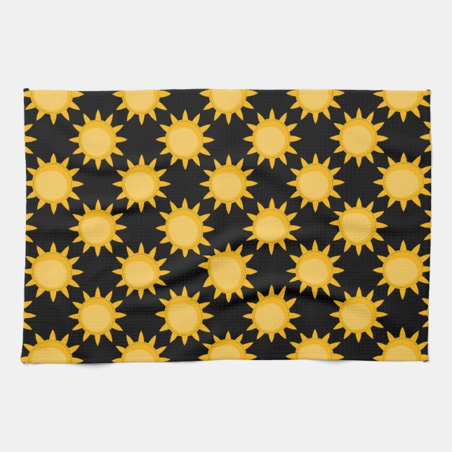 Shining Sun Illustration On Black Pattern Design  Kitchen Towel (Horizontal)