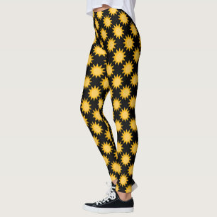 Shining Sun Illustration On Black Pattern Design Leggings