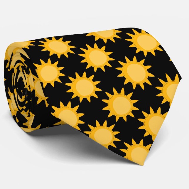 Shining Sun Illustration On Black Pattern Design  Neck Tie (Creator Uploaded)
