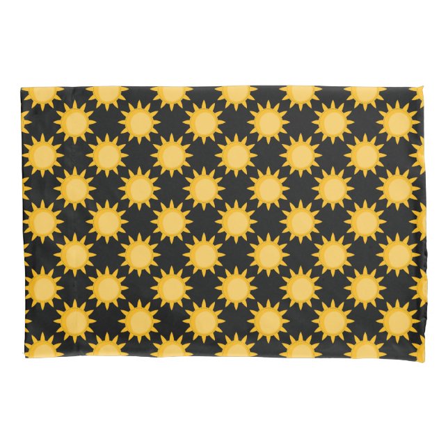 Shining Sun Illustration On Black Pattern Design  Pillow Case (Front)
