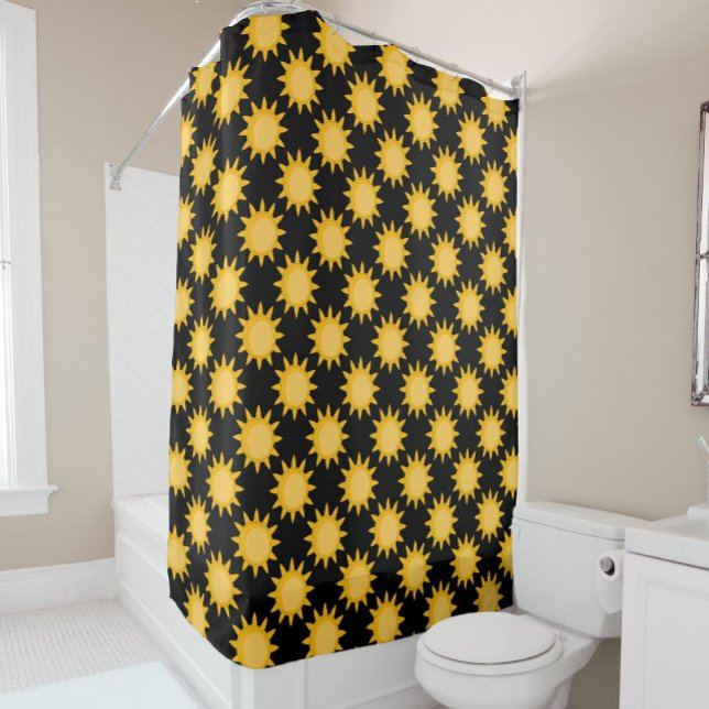 Shining Sun Illustration On Black Pattern Design  Shower Curtain (Creator Uploaded)