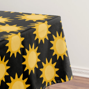 Shining Sun Illustration On Black Pattern Design Tablecloth