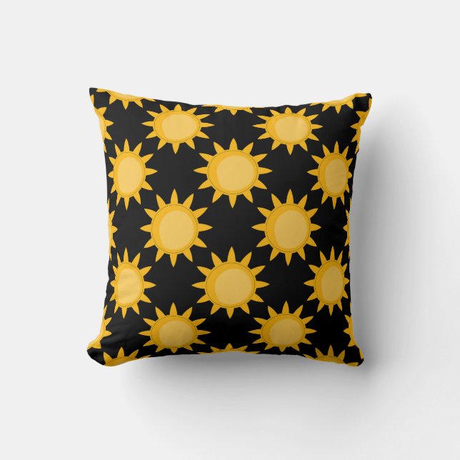 Shining Sun Illustration On Black Pattern Design  Throw Pillow (Front)