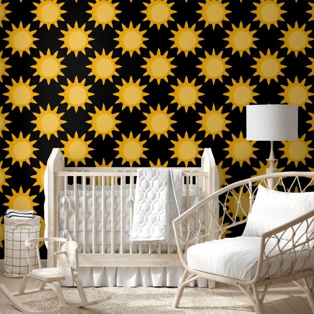 Shining Sun Illustration On Black Pattern Design  Wallpaper (Creator Uploaded)