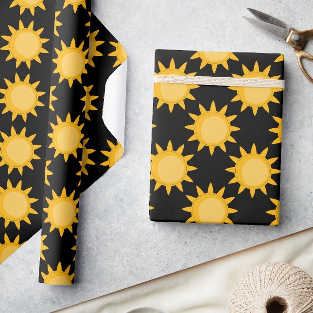 Shining Sun Illustration On Black Pattern Design  Wrapping Paper (Creator Uploaded)